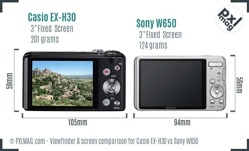 Casio EX-H30 vs Sony W650 Screen and Viewfinder comparison Casio EX-H30 vs Sony W650 Screen and Viewfinder comparison