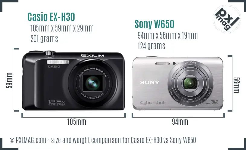 Casio EX-H30 vs Sony W650 size comparison Casio EX-H30 vs Sony W650 size comparison
