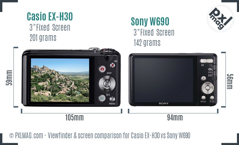 Casio EX-H30 vs Sony W690 Screen and Viewfinder comparison