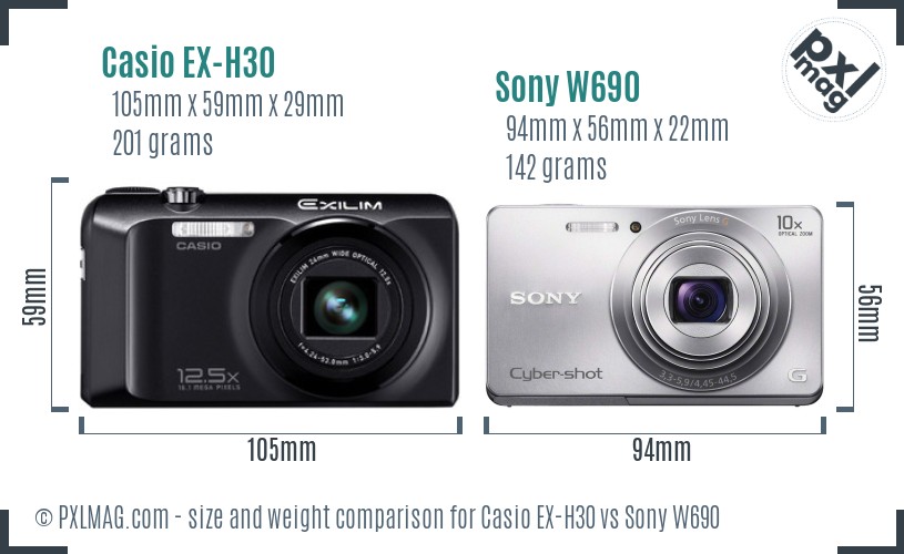 Casio EX-H30 vs Sony W690 size comparison Casio EX-H30 vs Sony W690 size comparison