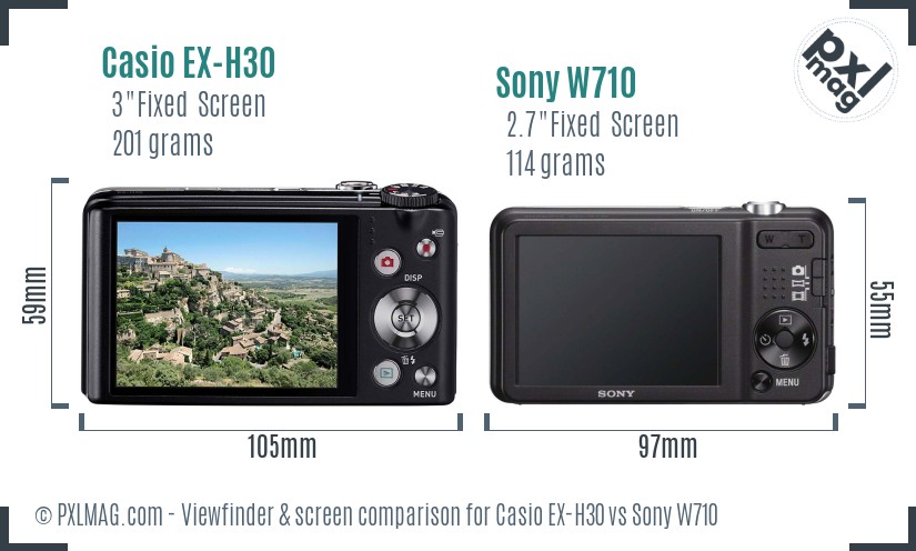 Casio EX-H30 vs Sony W710 Screen and Viewfinder comparison