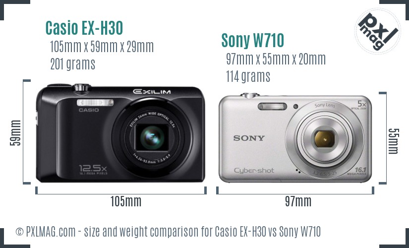 Casio EX-H30 vs Sony W710 size comparison