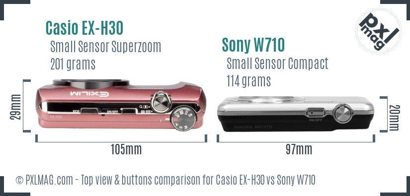 Casio EX-H30 vs Sony W710 top view buttons comparison