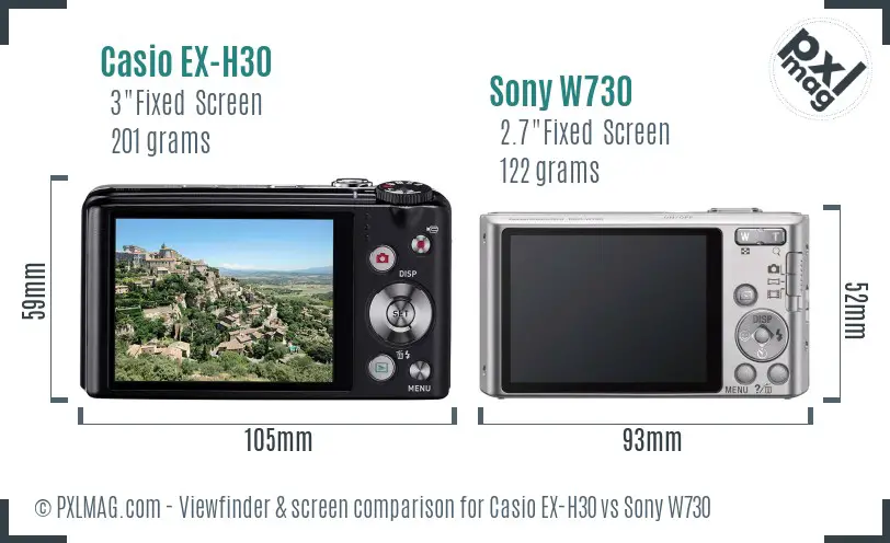 Casio EX-H30 vs Sony W730 Screen and Viewfinder comparison