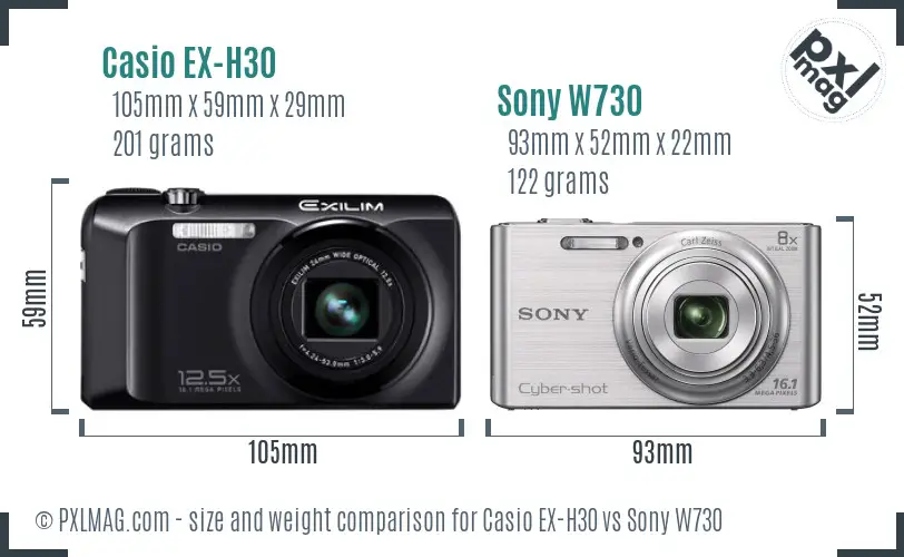 Casio EX-H30 vs Sony W730 size comparison