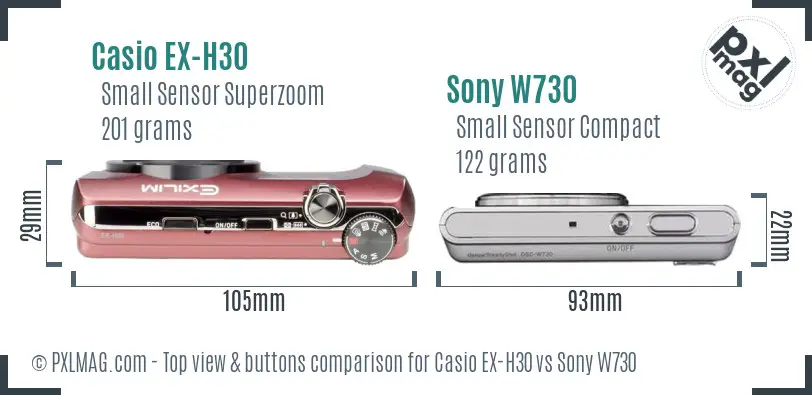 Casio EX-H30 vs Sony W730 top view buttons comparison