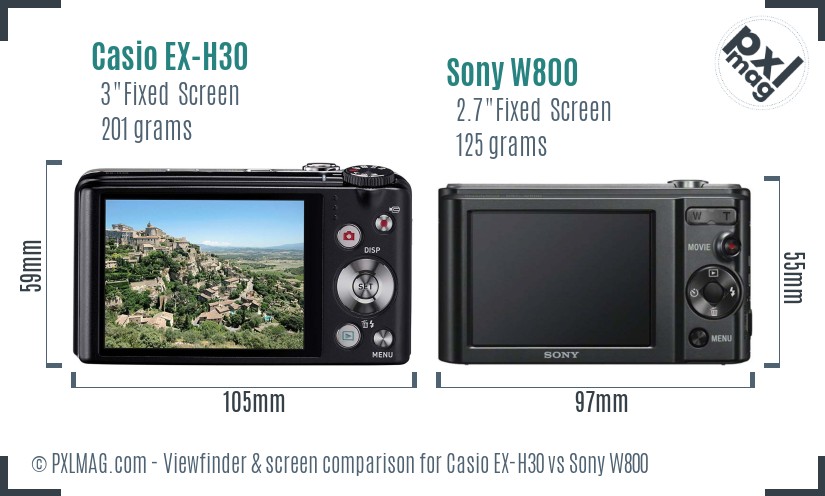 Casio EX-H30 vs Sony W800 Screen and Viewfinder comparison
