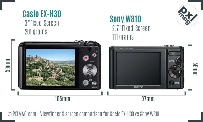 Casio EX-H30 vs Sony W810 Screen and Viewfinder comparison