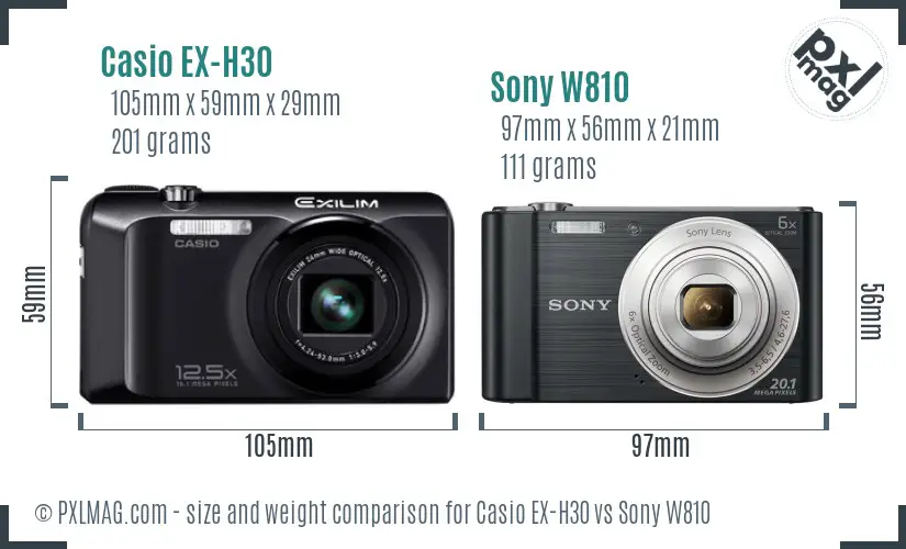 Casio EX-H30 vs Sony W810 size comparison