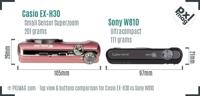 Casio EX-H30 vs Sony W810 top view buttons comparison