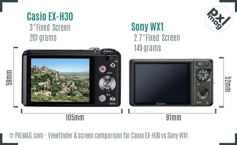 Casio EX-H30 vs Sony WX1 Screen and Viewfinder comparison