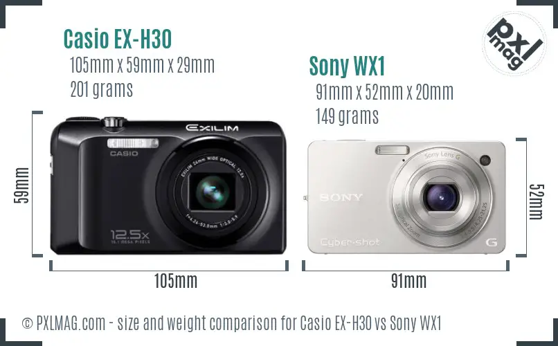 Casio EX-H30 vs Sony WX1 size comparison