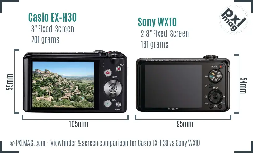 Casio EX-H30 vs Sony WX10 Screen and Viewfinder comparison