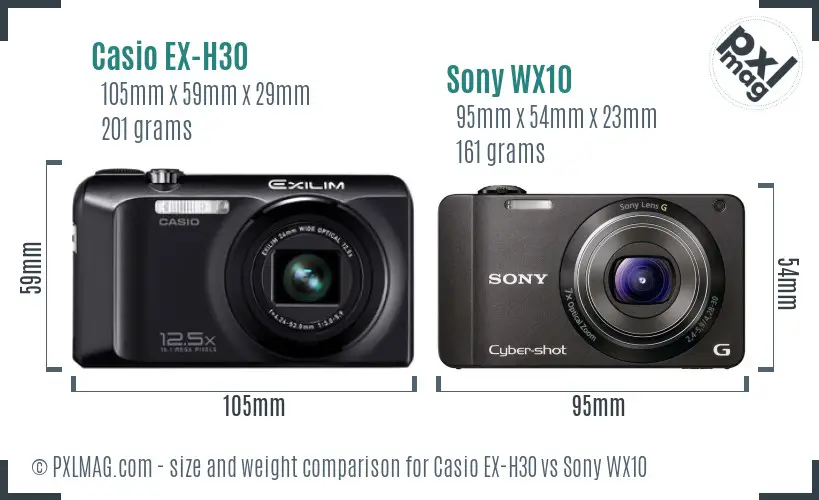 Casio EX-H30 vs Sony WX10 size comparison