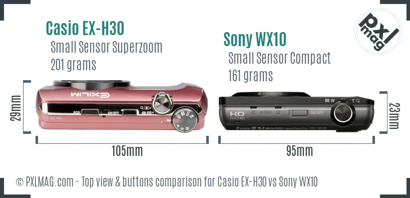 Casio EX-H30 vs Sony WX10 top view buttons comparison