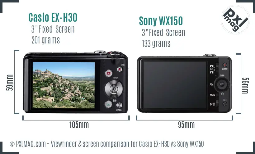 Casio EX-H30 vs Sony WX150 Screen and Viewfinder comparison