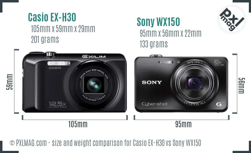 Casio EX-H30 vs Sony WX150 size comparison