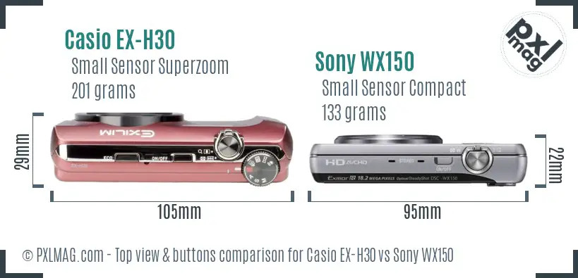 Casio EX-H30 vs Sony WX150 top view buttons comparison