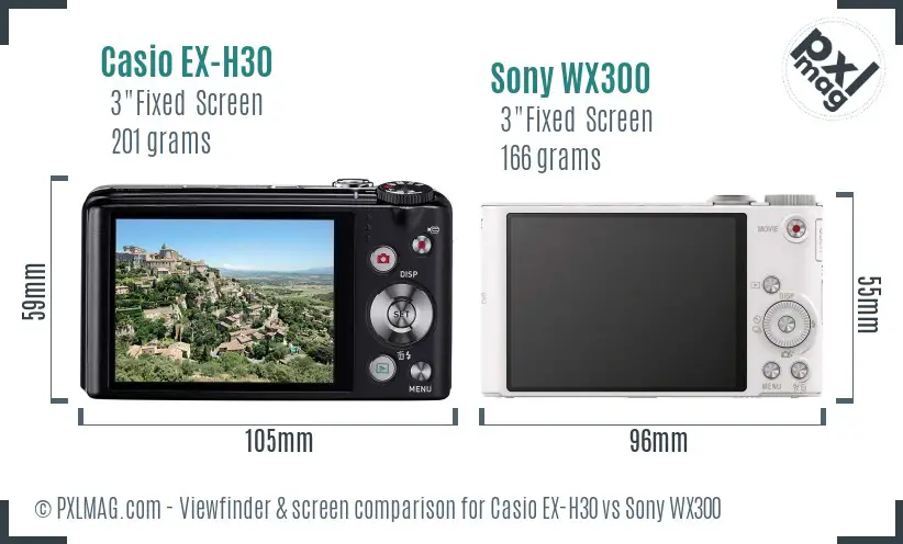 Casio EX-H30 vs Sony WX300 Screen and Viewfinder comparison