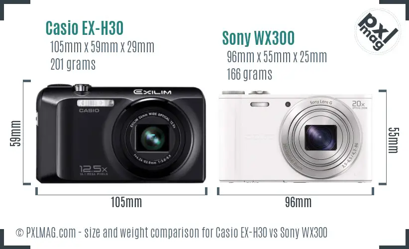 Casio EX-H30 vs Sony WX300 size comparison