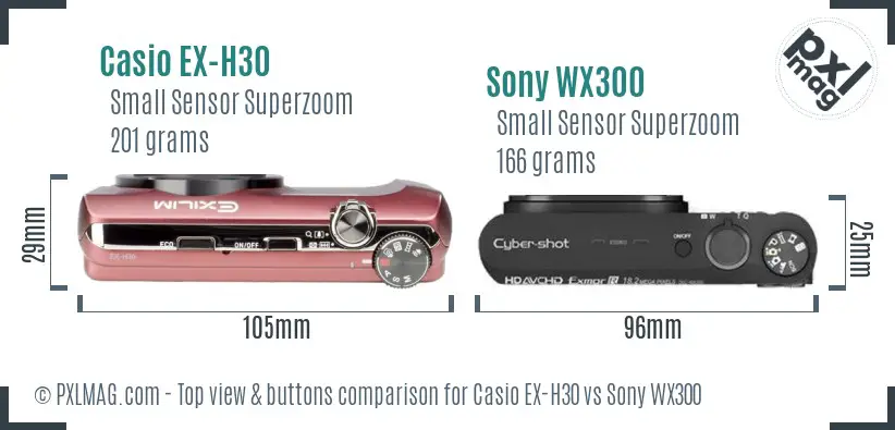 Casio EX-H30 vs Sony WX300 top view buttons comparison