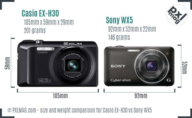 Casio EX-H30 vs Sony WX5 size comparison