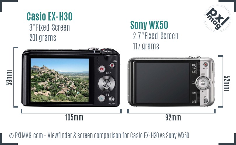 Casio EX-H30 vs Sony WX50 Screen and Viewfinder comparison