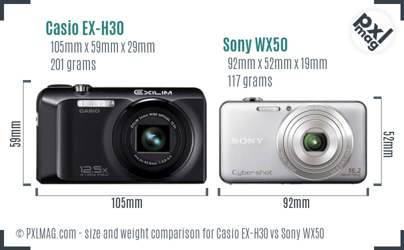 Casio EX-H30 vs Sony WX50 size comparison