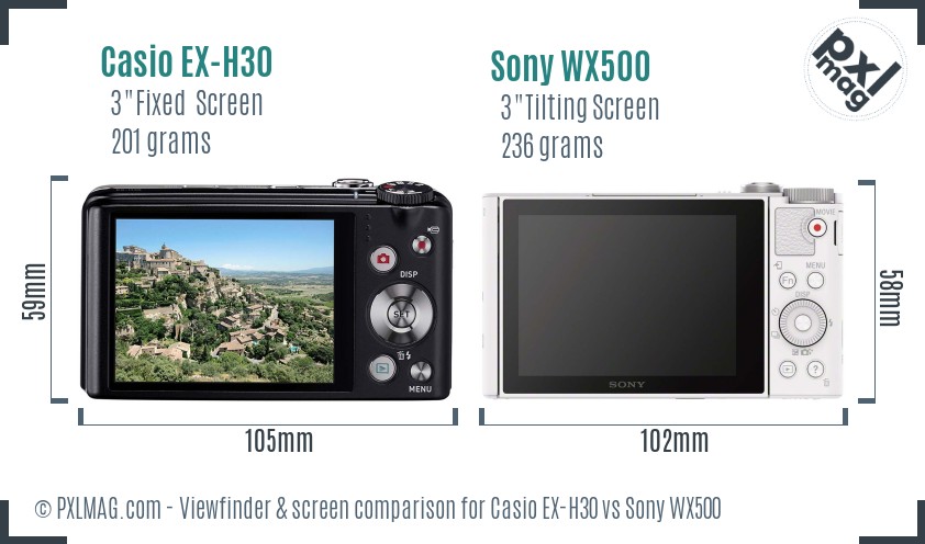 Casio EX-H30 vs Sony WX500 Screen and Viewfinder comparison