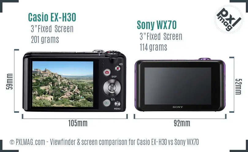 Casio EX-H30 vs Sony WX70 Screen and Viewfinder comparison