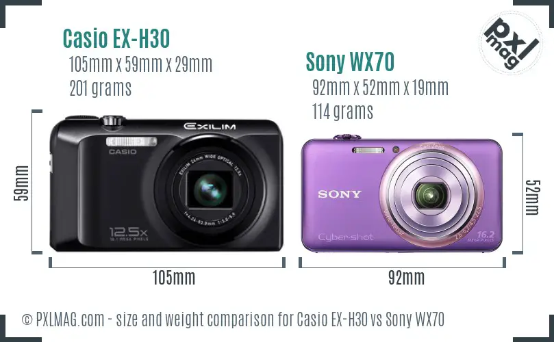 Casio EX-H30 vs Sony WX70 size comparison