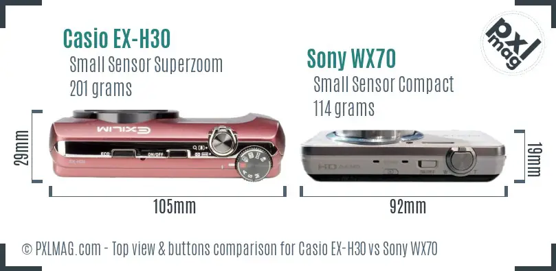 Casio EX-H30 vs Sony WX70 top view buttons comparison
