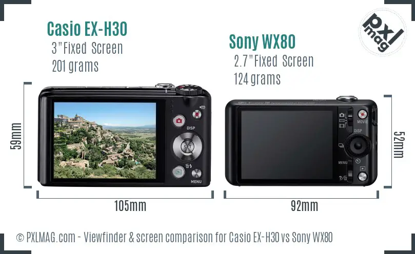 Casio EX-H30 vs Sony WX80 Screen and Viewfinder comparison Casio EX-H30 vs Sony WX80 Screen and Viewfinder comparison