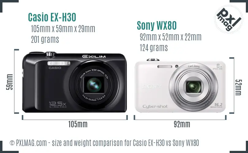 Casio EX-H30 vs Sony WX80 size comparison Casio EX-H30 vs Sony WX80 size comparison