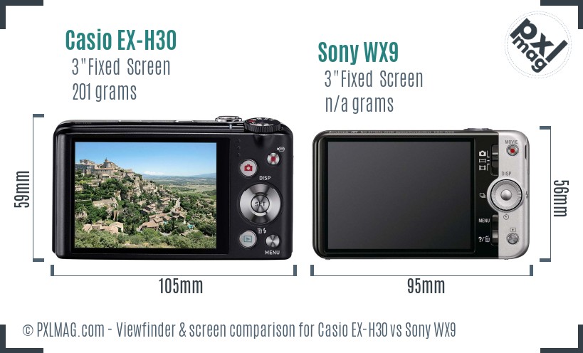 Casio EX-H30 vs Sony WX9 Screen and Viewfinder comparison