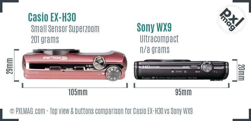 Casio EX-H30 vs Sony WX9 top view buttons comparison