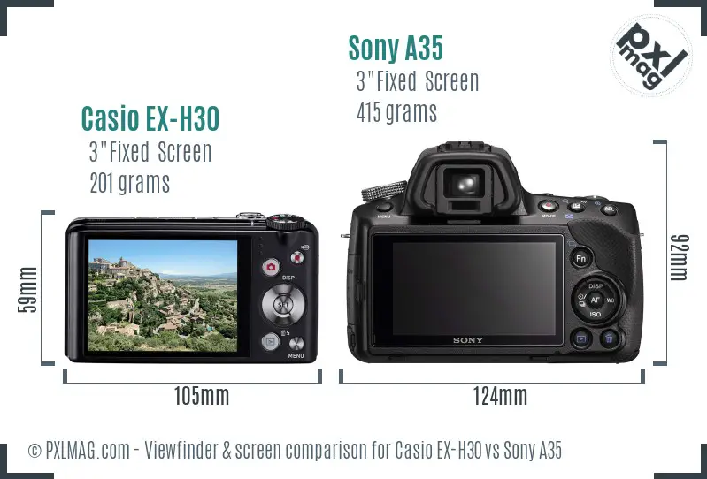 Casio EX-H30 vs Sony A35 Screen and Viewfinder comparison