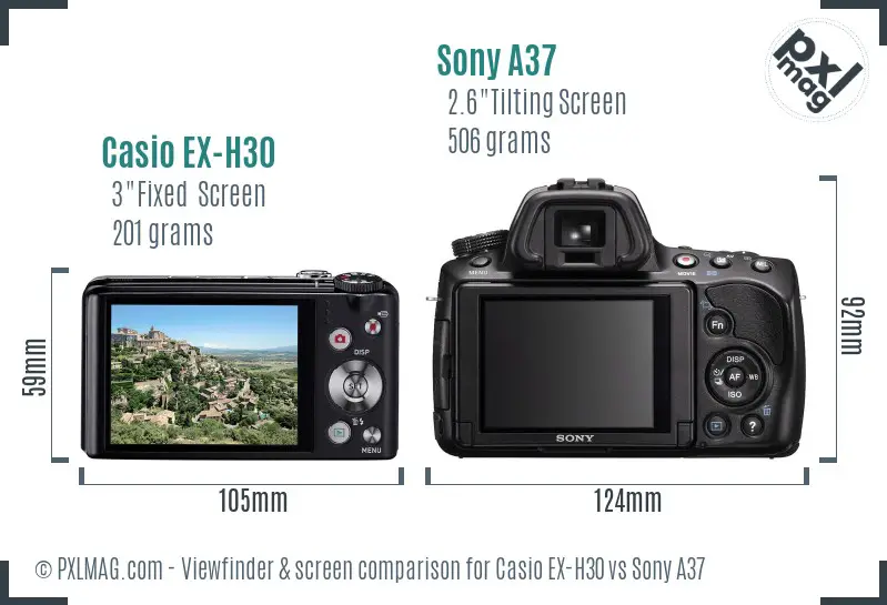 Casio EX-H30 vs Sony A37 Screen and Viewfinder comparison