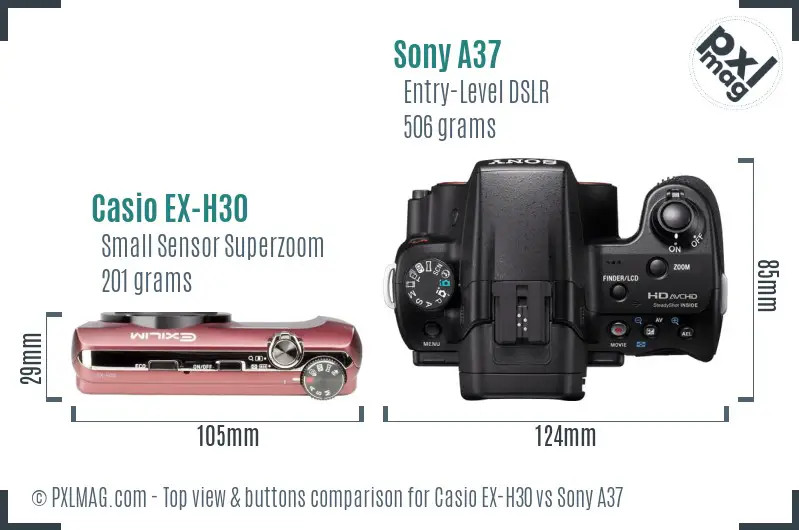 Casio EX-H30 vs Sony A37 top view buttons comparison