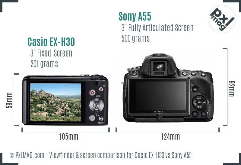 Casio EX-H30 vs Sony A55 Screen and Viewfinder comparison