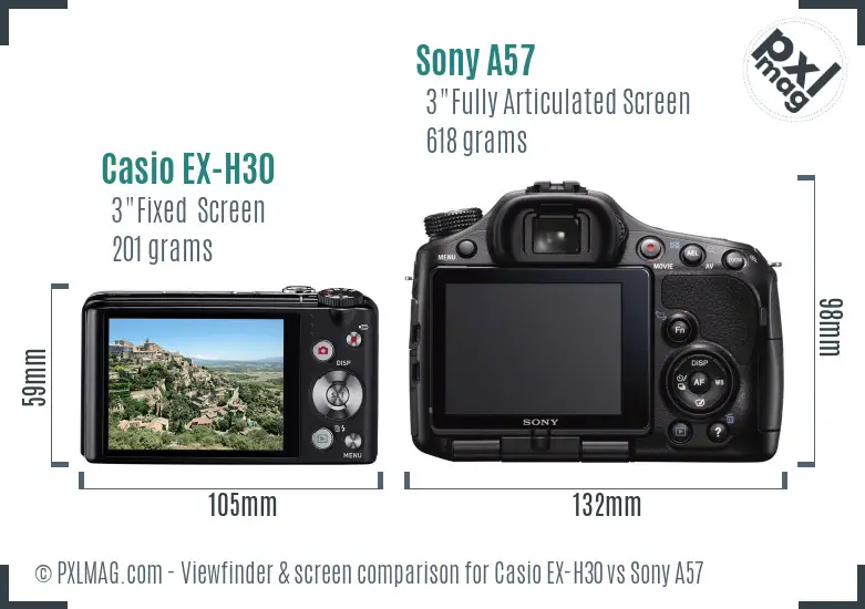 Casio EX-H30 vs Sony A57 Screen and Viewfinder comparison Casio EX-H30 vs Sony A57 Screen and Viewfinder comparison