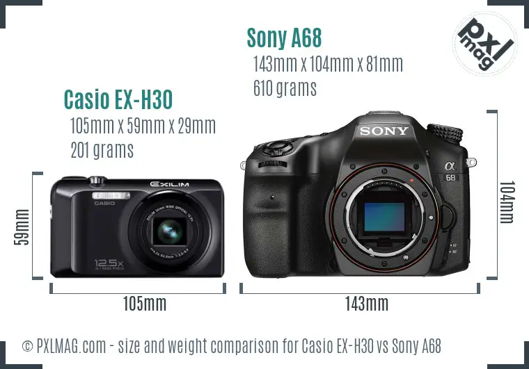 Casio EX-H30 vs Sony A68 size comparison