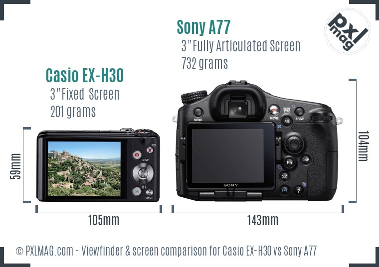 Casio EX-H30 vs Sony A77 Screen and Viewfinder comparison