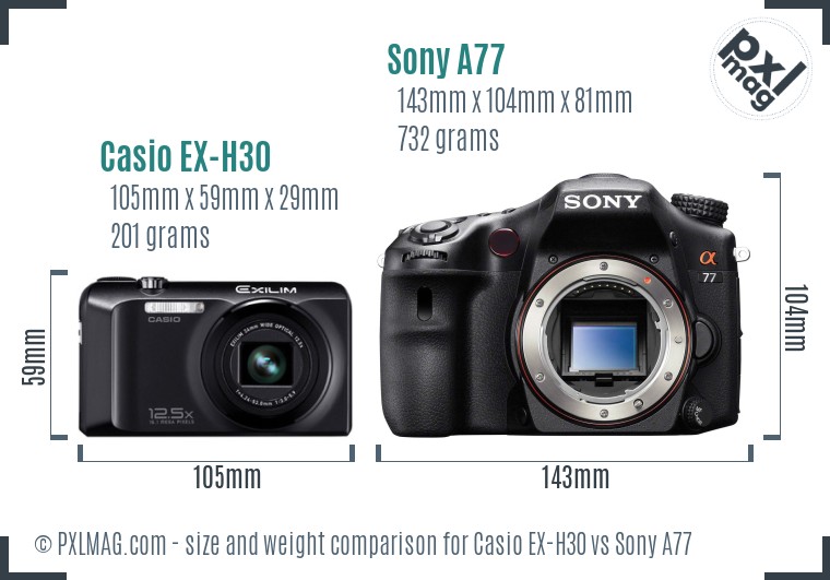 Casio EX-H30 vs Sony A77 size comparison Casio EX-H30 vs Sony A77 size comparison