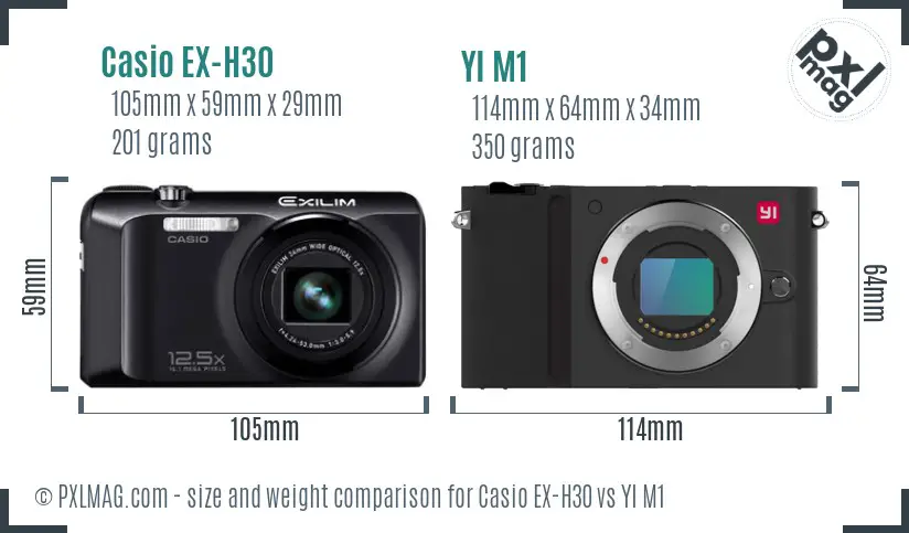 Casio EX-H30 vs YI M1 size comparison