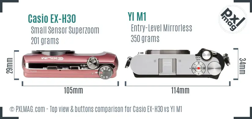 Casio EX-H30 vs YI M1 top view buttons comparison