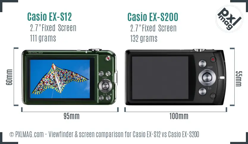 Casio EX-S12 vs Casio EX-S200 Screen and Viewfinder comparison