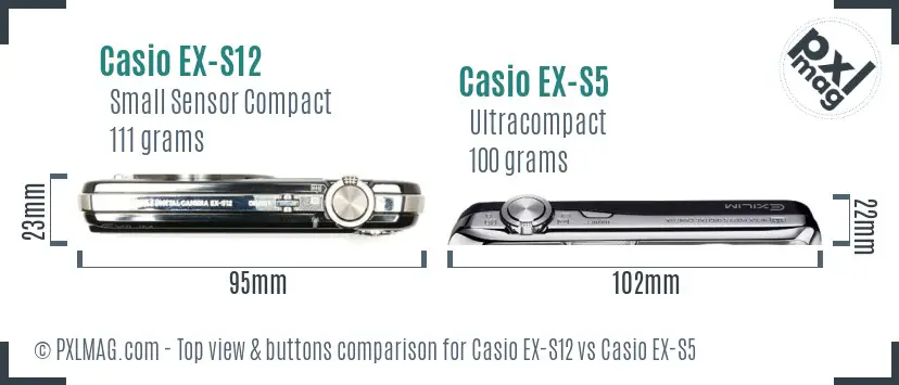 Casio EX-S12 vs Casio EX-S5 top view buttons comparison