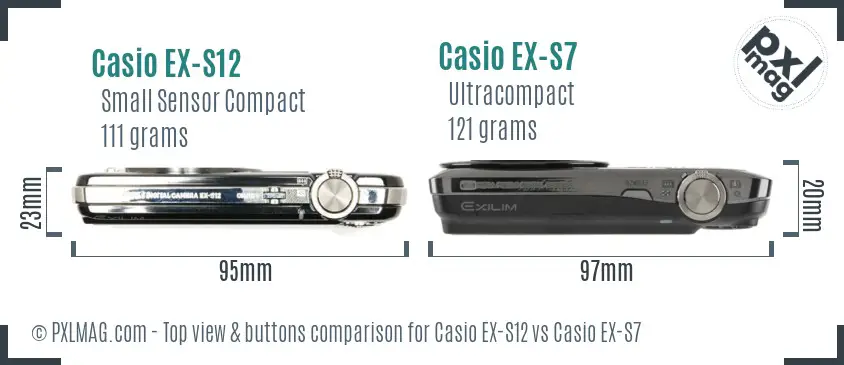 Casio EX-S12 vs Casio EX-S7 top view buttons comparison