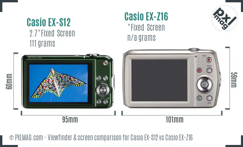 Casio EX-S12 vs Casio EX-Z16 Screen and Viewfinder comparison